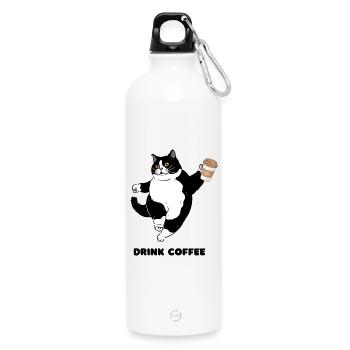 Whimsical Cat Coffee Dance Design - Water Bottle with carabiner 750 ml - white - Front