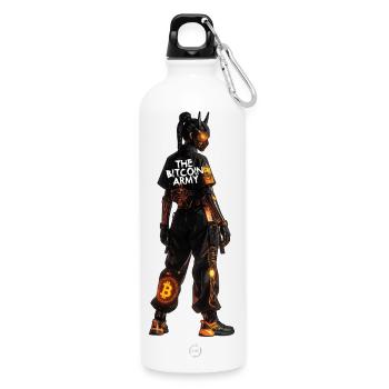 Bitcoin Bazooka – Die Bitcoin-Armee – Samurai 02 - Trinkflasche mit Karabiner 750 ml - Weiß - Vorne