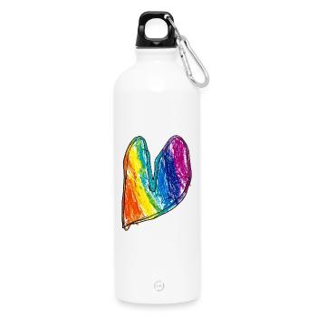 Rainbow Heart Wax Crayon - Water Bottle with carabiner 750 ml - white - Front