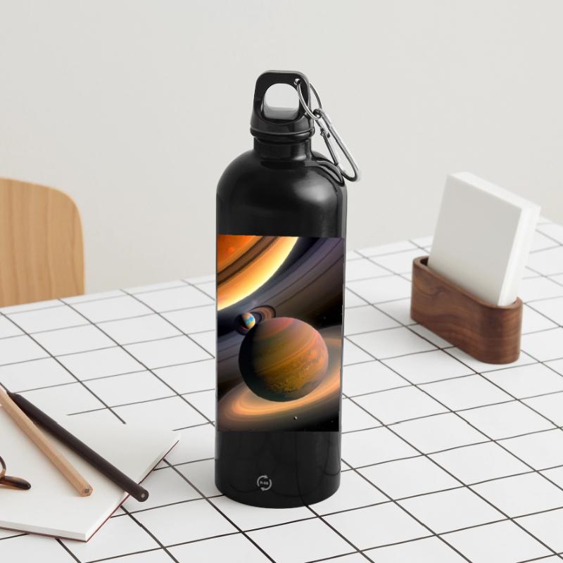 Celestial Ringed Planets Artwork Water Bottle with carabiner 750 ml