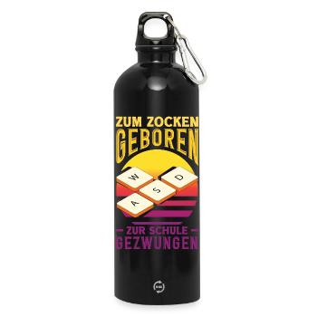 Zum Zocken Geboren Zur Schule Gezwungen Wasd Pc - Trinkflasche mit Karabiner 750 ml - Schwarz - Vorne