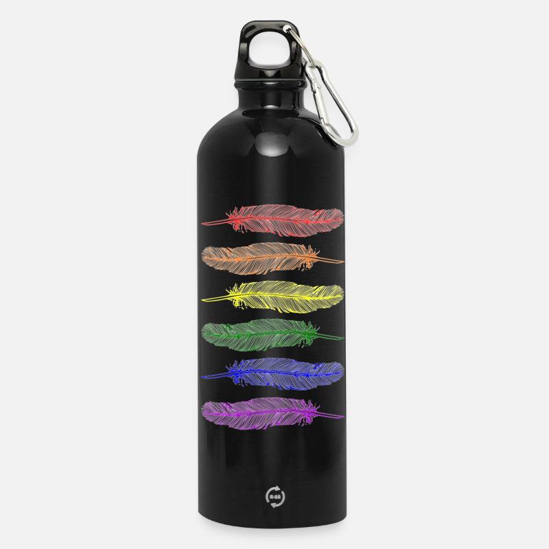 Feathers Rainbow - Water Bottle with carabiner 750 ml - black