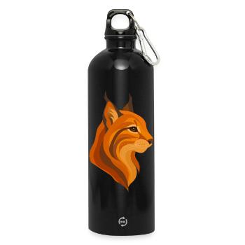 Elegant Lynx Head – Powerful Wildcat - Water Bottle with carabiner 750 ml - black - Front