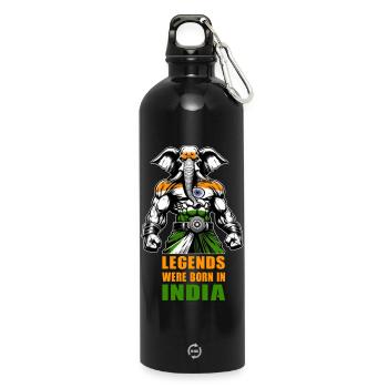 Motif de légendes d'éléphants d'Inde - Gourde en inox avec mousqueton 750 ml - noir - Devant