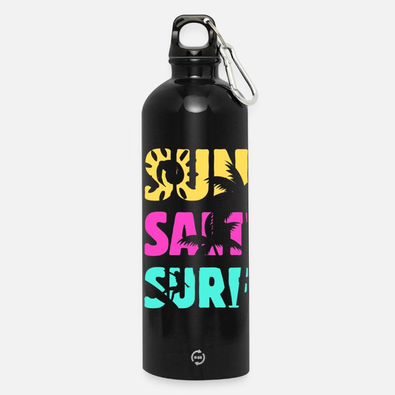 Sun Salt Surf Summer - Water Bottle with carabiner 750 ml - black
