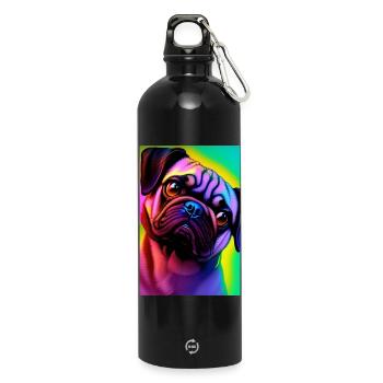 Mops Hund - Trinkflasche mit Karabiner 750 ml - Schwarz - Vorne