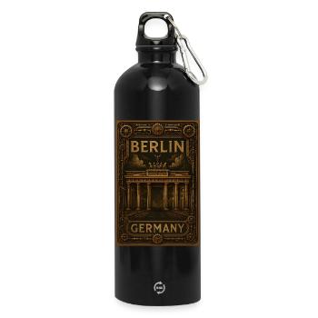 Berlin Deutschland – Steampunk Bronze Poster - Trinkflasche mit Karabiner 750 ml - Schwarz - Vorne