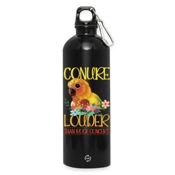 Sittich lauter als Rockkonzert Papagei Design - Trinkflasche mit Karabiner 750 ml - Schwarz - Vorne