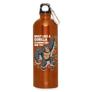 Bouldering Funny – Gorilla Cartoon Climbing Shirt - Water Bottle with carabiner 750 ml - burnt orange - Front
