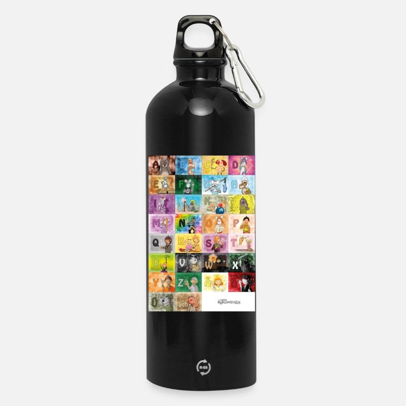 German Finger Alphabet 1 / - Water Bottle with carabiner 750 ml - black