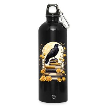 Bücherstapel mit Rabe - Trinkflasche mit Karabiner 750 ml - Schwarz - Vorne