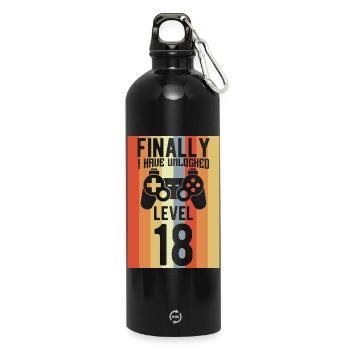 Level 18 Unlocked - Water Bottle with carabiner 750 ml - black - Front