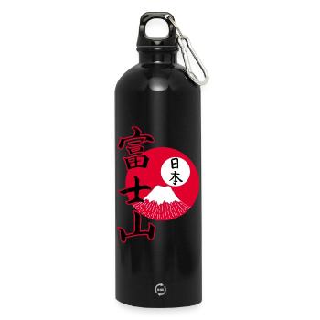 Mount Fuji and Japanese kanji - Water Bottle with carabiner 750 ml - black - Front
