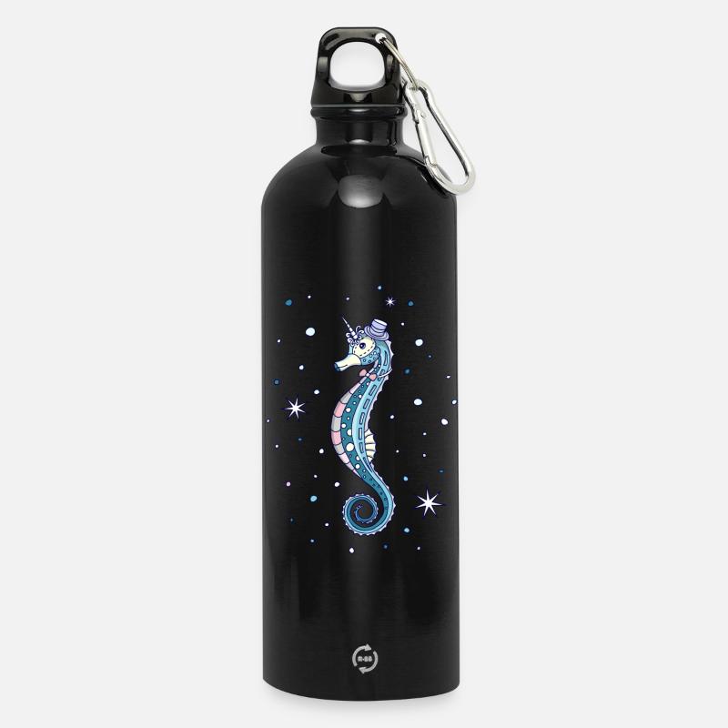 Motif mignon hippocampe - Gourde en inox avec mousqueton 750 ml - noir