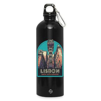 Lisbon, beautiful city Portugal elevator Sta Justa - Water Bottle with carabiner 750 ml - black - Front
