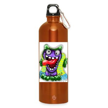 Bunter Cartoon Monster mit Riesenzunge - Trinkflasche mit Karabiner 750 ml - Orange - Vorne