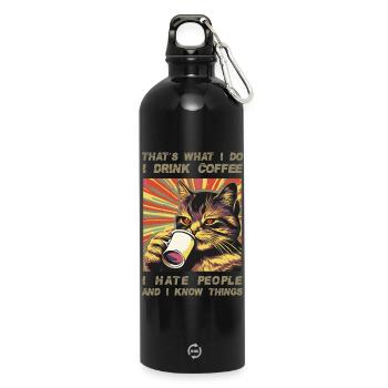 Coffee-drinking, sarcastic cat lover - Water Bottle with carabiner 750 ml - black - Front