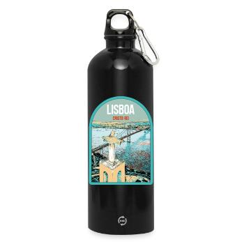 Christ the King Lisbon: View of the 25th of April Bridge over the Tagus River - Water Bottle with carabiner 750 ml - black - Front