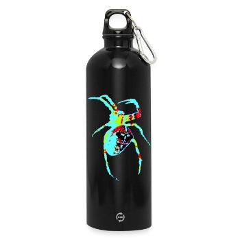 Spider in neon colors - Water Bottle with carabiner 750 ml - black - Front