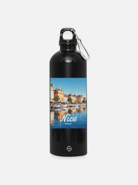 Nice Hafen von Nizza - Trinkflasche mit Karabiner 750 ml - Schwarz