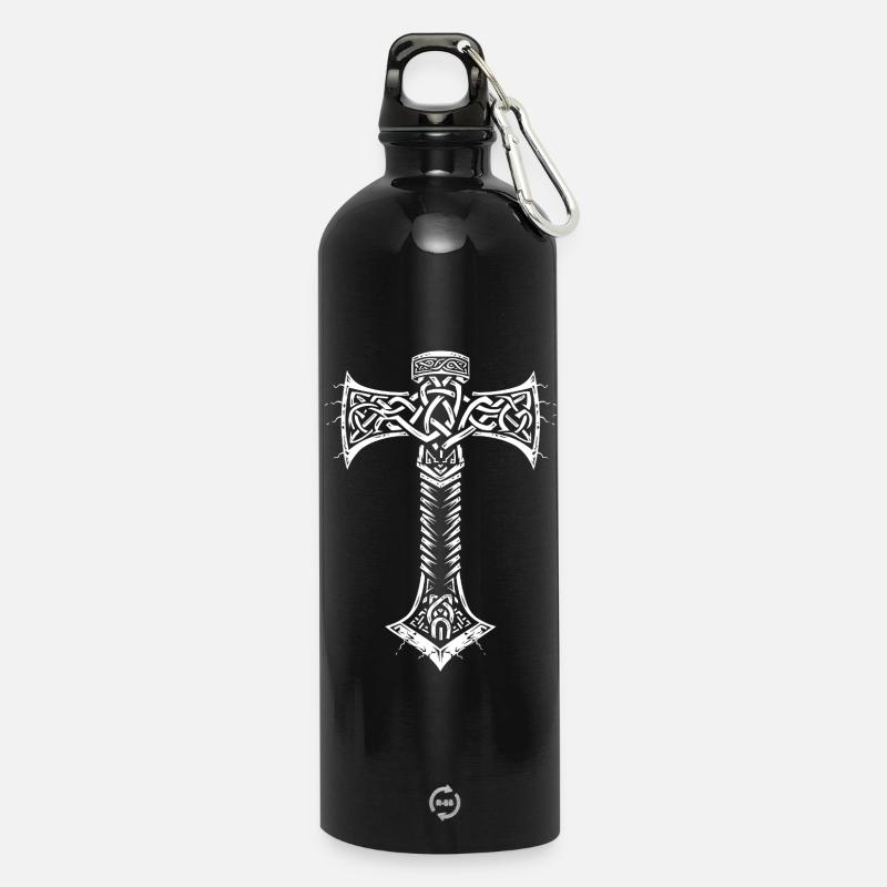 Mjöllnir symbole viking - Gourde en inox avec mousqueton 750 ml - noir