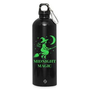 Fliegende Hexe bei Nacht mit Mond in Grün - Trinkflasche mit Karabiner 750 ml - Schwarz - Vorne