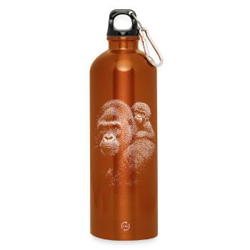Gorilla mit Jungem in Schwarzweiß - Trinkflasche mit Karabiner 750 ml - Orange - Vorne