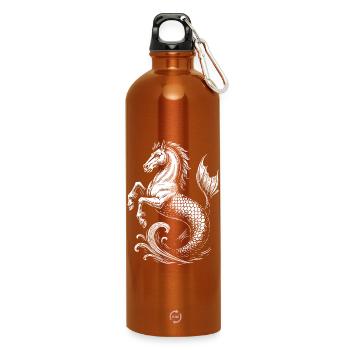 Mythical Hippocampus, Sea Stallion Illustration - Water Bottle with carabiner 750 ml - burnt orange - Front