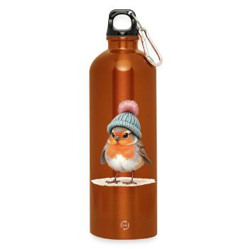 Robin en bonnet d’hiver en tricot - Gourde en inox avec mousqueton 750 ml - orange - Devant