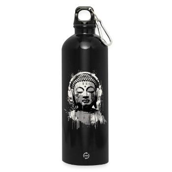 Buddha with Headphones Zen Art - Water Bottle with carabiner 750 ml - black - Front