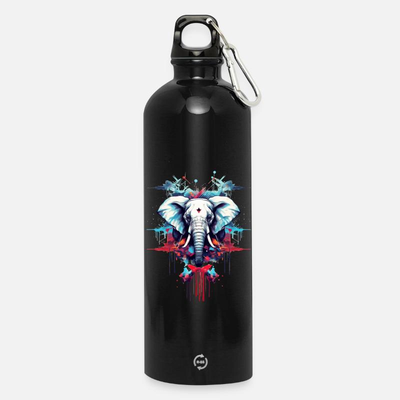 Designer Style Elephant - Water Bottle with carabiner 750 ml - black