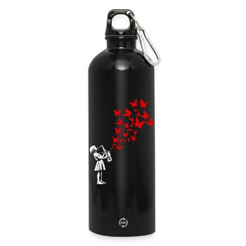 Mädchen spielt Saxophon im Streetart Stil - Trinkflasche mit Karabiner 750 ml - Schwarz - Vorne