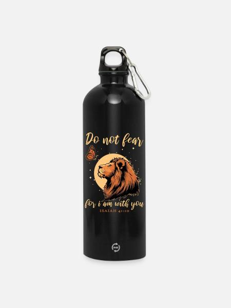 Löwe Schmetterling Bibelvers Christlich - Trinkflasche mit Karabiner 750 ml - Schwarz