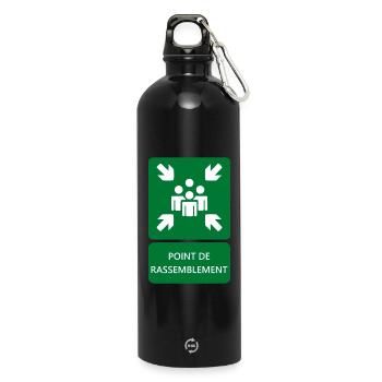 assembly point sign, signage - Water Bottle with carabiner 750 ml - black - Front