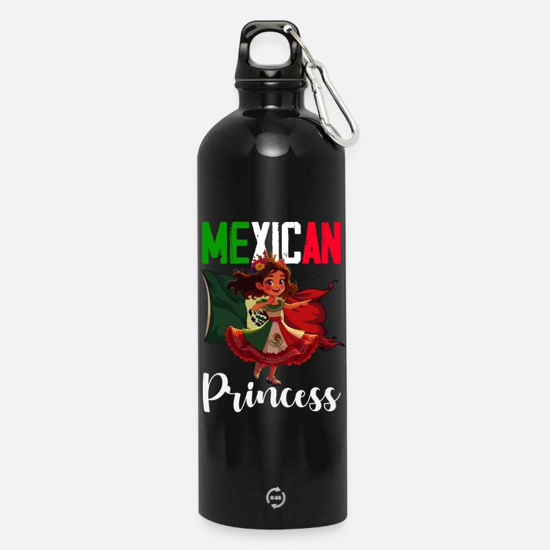 Fierté du Mexique & Maison Drapeau du Mexique - Gourde en inox avec mousqueton 750 ml - noir