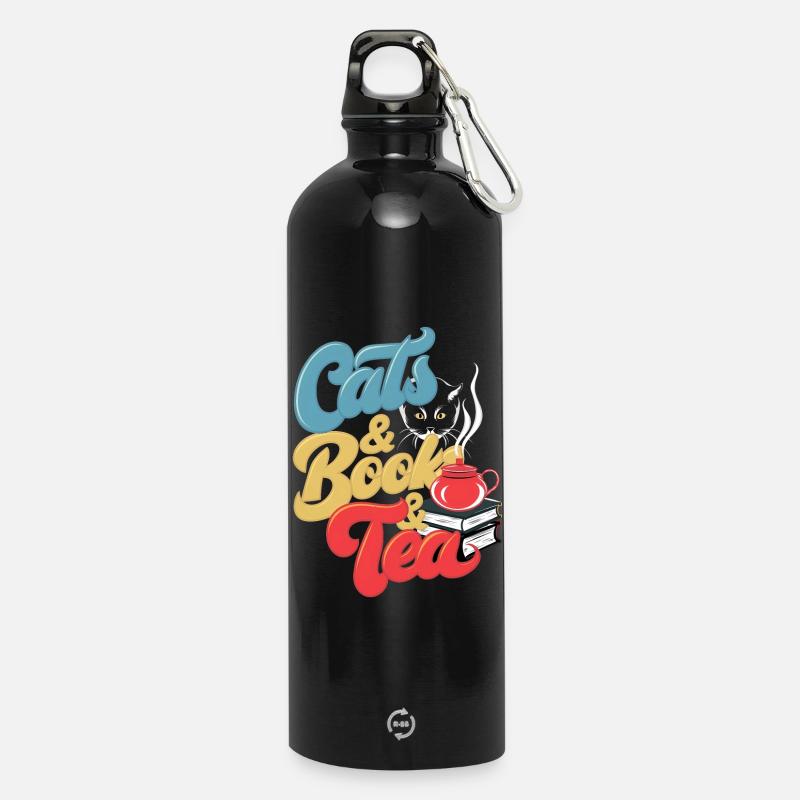 Katzen und Tee Druck - Trinkflasche mit Karabiner 750 ml - Schwarz