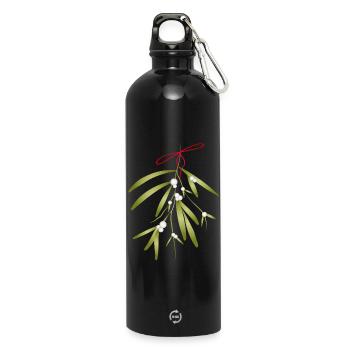 Festlich illustrierter Mistelzweig & weiße Beeren - Trinkflasche mit Karabiner 750 ml - Schwarz - Vorne