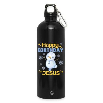 Happy Birthday Jesus Snowman – Cute - Water Bottle with carabiner 750 ml - black - Front