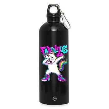 Fabulous 4 Dabbing Caticorn - Water Bottle with carabiner 750 ml - black - Front