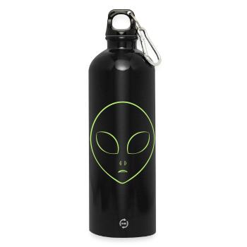 Alien head symbol abstract minimalistic - Water Bottle with carabiner 750 ml - black - Front