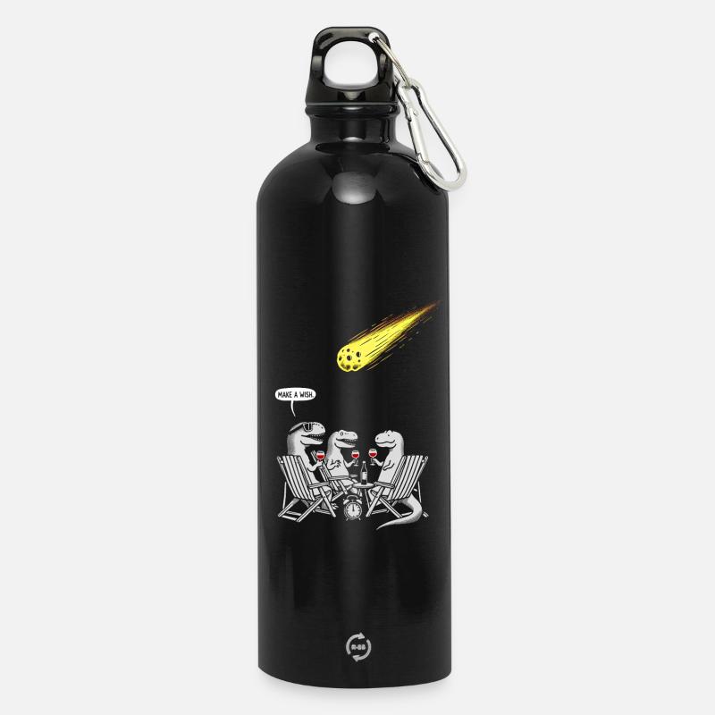 Dinosaur Dinner Party with Shooting Comet - Water Bottle with carabiner 750 ml - black