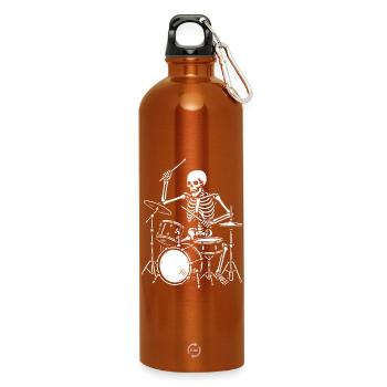 Squelette jouant de la batterie - Gourde en inox avec mousqueton 750 ml - orange - Devant