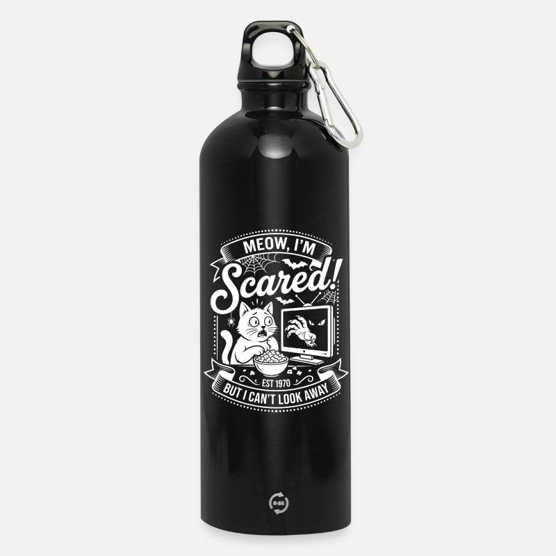 Meow I’m Scared - Horrorfilm-Katze - Trinkflasche mit Karabiner 750 ml - Schwarz