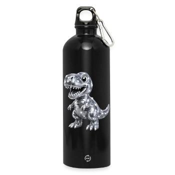 Süßer Dino T-Rex Disco Glitzer 80s 90s - Trinkflasche mit Karabiner 750 ml - Schwarz - Vorne
