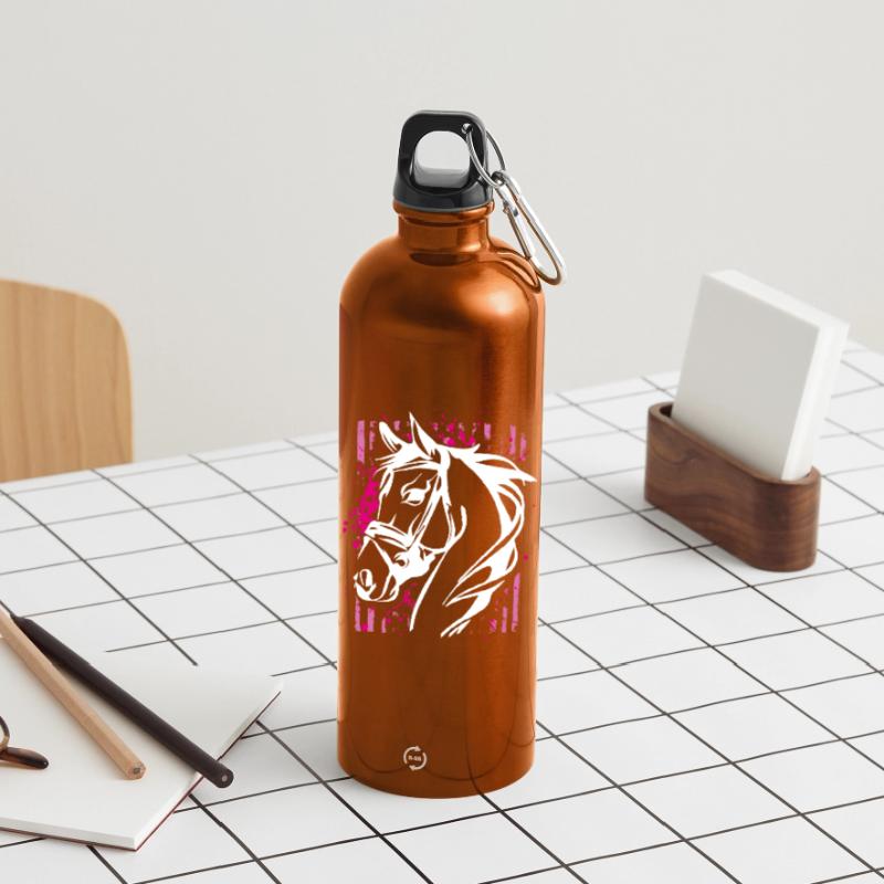 Cheval de style graffiti avec éclaboussure de couleur rose Gourde en inox avec mousqueton 750 ml