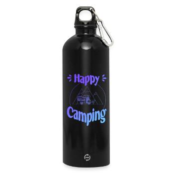 Happy Camping - conception graphique joyeuse et cool - Gourde en inox avec mousqueton 750 ml - noir - Devant