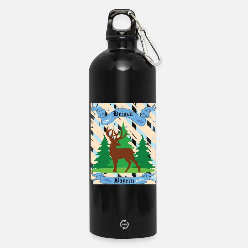 Maison de Bavière Cerfs dans la forêt - Gourde en inox avec mousqueton 750 ml - noir