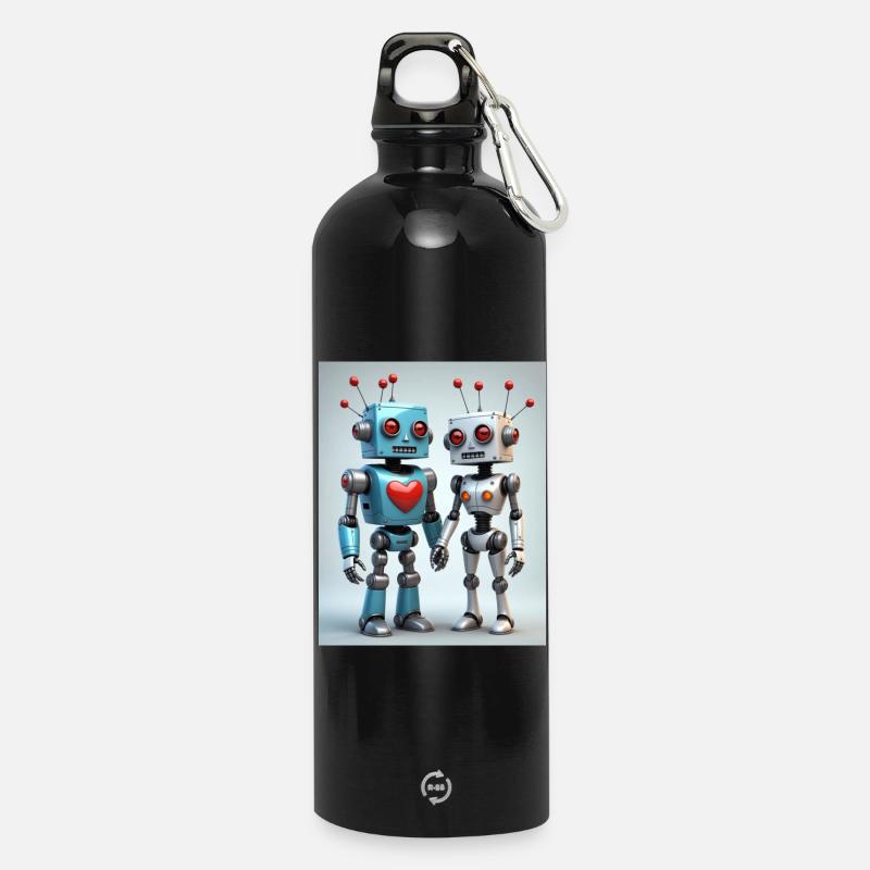 Robot Couple - Water Bottle with carabiner 750 ml - black