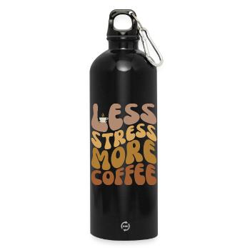 Less Stress More Coffee - Water Bottle with carabiner 750 ml - black - Front