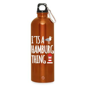 Hamburg Hafen Spruch - Trinkflasche mit Karabiner 750 ml - Orange - Vorne